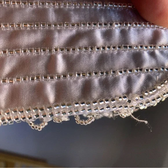 Elegant Silver Beaded Clutch with Crossbody Strap - Picture 14 of 14